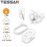 ราคา ส่งไวจากไทย TESSAN ปลั๊กไฟ 4 ช่อง ส่วนต่อขยายปลั๊กไฟพร้อมพอร์ต USB C รางปลั๊กไฟ1 0 เมตร เหมาะสำหรับการเดินทาง TS 1024 C (21648308957)