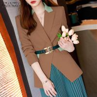 ราคา ขายล้างสต๊อกราคาถูก Celmia ZANZEA เสื้อเบลเซอร์สีตัดกันสไตล์เกาหลีของผู้หญิงกระดุมแถวเดียวเสื้อสูทผ้าปะแขนยาว 11 (20694096736)