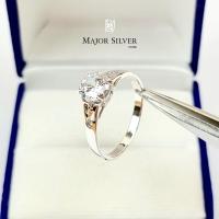 ราคา แหวนจับเพชร CZ 6 mm แหวนเงินแท้ 92 5 ดีไซน์เรียบ หรู น่ารักมาก แหวนเงินแท้ 100 Major Silver Store (4809852116)