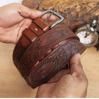 ราคา เข็มขัดหนังวัวแท้ลวดลายวงรีสวยๆ สีน้ำตาล แบบมีลายในตัว ขนาดของเข็มขัด 1 5 นิ้ว ยาว 45 นิ้ว (21608126540)