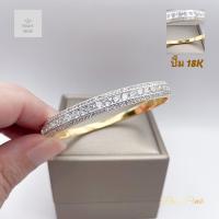 ราคา งานปั้ม18K กำไลข้อมือเพชรแถวประดับเพชรกลมล้อมเพชรบนล่างงาน18K รอบวง18cm (21672075143)