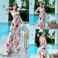 ราคา TW18769 set 2 ชิ้น เสื้อเกาะอก แต่งผูกโบว์ กงเกงขายาว (19775901504)