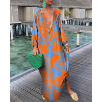 ราคา Elegant Womens Dresses 2023 Summer Casual Fashion Print V Neck Loose Retro Comfortable Maxi Dress Female Robe S XXXL (19673001167)
