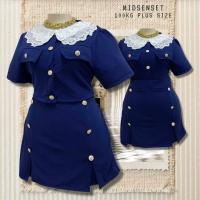 ราคา Plus size ชุดเซ็ท2ชิ้น เสื้อคอบัวแต่งลูกไม้ กระโปรงกางเกงแหวกหน้ากระดุมทองของสาวอวบ สไตล์ลูกคุณ รุ่น เซ็ทมิดเซน C6 (21537472058)