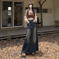 ราคา Moonlight กระโปรงยีนส์ยาว ปลายตัด สไตล์เกาหลี แต่งสีสนิม (21433323152)