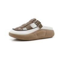 ราคา 35 43 plus size womens shoes real soft leather toe cap half slippers 41 summer breathable hollow foreign style thick soled white shoes 42 (20836460192)