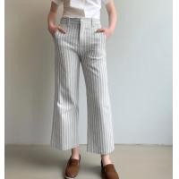 ราคา Branché Pants Straight Long Button Waist Striped Black And White Elegant Official Versatile Trousers กางเกงขายาว กางเกงขากระบอก สไตล์ธุรกิจ ผู้หญิง เอวสูง หลวม สีขาว 2403001780101 (21565784493)