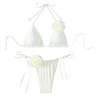 ราคา ชุดบิกินี่แบบผูกเชือกเปิดหลังชุดว่ายน้ำแทนกินี่เซ็กซี่เชือกคล้องคอ Tina ชุดบิกินี่ปิดไหล่ชายหาดมีดอกไม้สำหรับประดับตกแต่ง (21324954010)