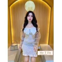 ราคา MTD 6224 มินิเดรส เดรสสม็อก ทั้งตัวแต่งโบว์ แขนแก้ว ปาดไหล่ สไตล์หรู มีสต๊อก 4 สี ขาว ดำ แดงสด สีบานเย็น งานป้าย Tag Me T DA Shop st (21155517568)