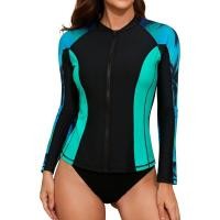 ราคา Charmo แฟชั่นสำหรับผู้หญิง Cozy ซิปเสื้อแขนยาวชุดว่ายน้ำ Rashguard เสื้อลายโต้คลื่น Rash Guard ซิป UPF50 เสื้อขี่จักรยานเสื้อชุดว่ายน้ำ (20591337886)
