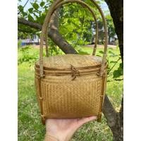ราคา ตะกร้าหิ้ว กระเป๋าไม้ไผ่สานมีฝาปิด (19364329653)