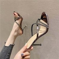 ราคา ส่งเร็วพิเศษ รองเท้า รองเท้าส้นสูง รองเท้าแฟชั่น ส้นเข็ม สายไขว้เพชร สไตล์เกาหลี (16015605095)