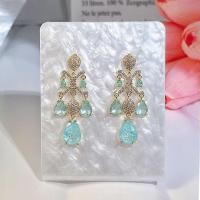 ราคา SEQUITO โคมระย้าหยดยาวห้อยออกแบบสำหรับผู้หญิงปูตุ้มหูสีทองสีฟ้าขาวคริสตัลหิน SE884เครื่องประดับสำหรับงานเลี้ยงตอนเย็น (20766485477)
