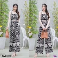 ราคา M20180 set 2 ชิ้น เสื้อครอปสายเดี่ยวลายช้าง เอวจั้มตัดต่อมีสม๊อคที่เอว กางเกงขายาวผูกโบว์ เอวยางยืดด้านหลัง มีกระเป๋าข้าง งานสวยลายช้างน่ารักมากๆ (21124595593)