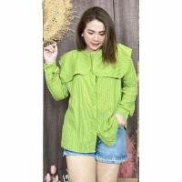 ราคา ใหม่ เสื้อเชิ้ตแขนยาวสาวอวบ ปกกะลาสี Free size 32 44 นิ้ว เป็นผ้าชีฟองทอลายตารางเนื้อผ้าดี (21139692929)