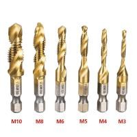 ราคา ดอกต๊าป ชุดต๊าปเกลียว ชุบแข็งมีดอกเจาะในตัว ต๊าปเกลียว แกนหกเหลี่ยม ชุดดอกเจาะ ดอกสว่าน ต๊าปสกรูเกลียว ชุบไทเทเนียม M3 M10 จำนวน6ชิ้น HSS สีเหลือง (21326313533)