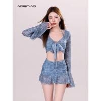 ราคา ชุดว่ายน้ำ ชุดไปทะเล Bikini Set 4 ชิ้น ทูพีซ เสื้อคลุมแต่งระบาย กระโปรงคลุมบิกินี่ พิมพ์ลายกราฟฟิค (21639309099)