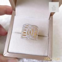 ราคา สวยเหมือนแท้ แหวนเพชรหน้ากว้างเพชรเรียงเต็มหน้านิ่วขนาดฟรีไซต์ (21402715882)