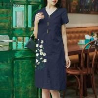 ราคา Fancystyle ZANZEA ชุดเดรสแหวกข้างคอวีทรงหลวมชุดหน้าร้อนยาวถึงเข่าปักลายดอกไม้ของผู้หญิง 8 (21015811696)