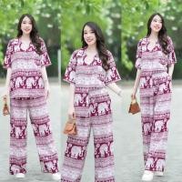 ราคา I LoVe My Style Set 2 ชิ้น เสื้อลายช้าง คอฮาวาย กางเกงลายช้างขายาวมี 5 สี แดง กรม ชมพู ดำ น้ำตาล (21526315207)