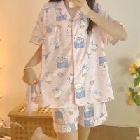 ราคา Sanrio Hello Kitty ชุดนอนผู้หญิงชุดนอนมีแขนสั้นหลวมบางสบายอนิเมะคาวาอิชุดนอนฤดูร้อนหวานน่ารัก (19771410523)