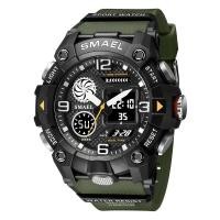 ราคา นาฬิกาดิจิทัลกีฬา SMAEL ของแท้50เมตรกันน้ำจับเวลานาฬิกาข้อมือแฟชั่นสาย PU แสดงผลคู่นาฬิกาปลุก8055ผู้ชาย (17491167817)