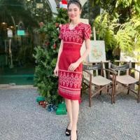 ราคา เดรสผ้าฝ้ายลายไทยสีฟ้าชายระบาย ผ้าฝ้าย ชุดผ้าไทย ชุดไทย เดรสผ้าไทย (21416422383)