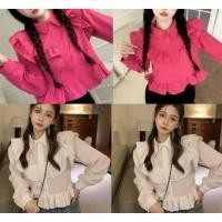 ราคา พร้อมส่ง เสื้อแขนยาวคอปกแต่งระบาย น่ารักมาก อก32 38 ยาว 18 (21315667698)