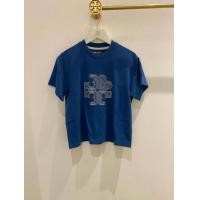 ราคา เสื้อยืดเสื้อคอคลมแขนสั้นผู้หญิงพิมพ์ลายโลโก้สีน้ำเงิน Tory Burch (18801885700)