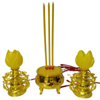 ราคา ชุดธูปเทียนไฟฟ้าดอกบัว ชุดธูปเทียนโคมดอกบัว ชุดกระถางธูปโคมดอกบัว ชุดธูป3ดอกเทียนดอกบัว (1286842424)