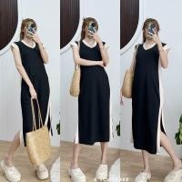 ราคา EYENY DRESS เดรสยาวแขนกุดทูโทนตัวยาว ผ่า2ข้าง ผ้าท็อปทวิล เดรสสาวอวบใส่ได้ (21491621658)