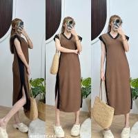 ราคา EYENY DRESS เดรสยาวแขนกุดทูโทนตัวยาว ผ่า2ข้าง ผ้าท็อปทวิล เดรสสาวอวบใส่ได้ (21491621653)