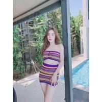ราคา Waris closet เซ็ท2ชิ้น เกาะอกไหมพรม กระโปรงลายทาง ดีเทลกระดุมหน้า สีสดเข้ากับซัมเมอร์นี้ (18643392667)