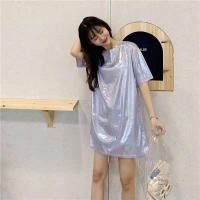 ราคา เสื้อยืดคอกลมแขนสั้นสำหรับผู้หญิงเสื้อเสื้อลำลองสไตล์ฮิปฮอปทรงหลวมยาวปานกลางมีแบรนด์ (17590491901)