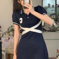 ราคา DEUKIO กระโปรงรัดรูปเสื้อแขนสั้นสำหรับเด็กหญิงเทนนิสชุดเดรสมีปกวิทยาลัยเน็คไทด์โบว์ (21592436791)