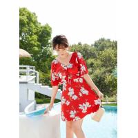 ราคา พร้อมส่ง ชุดว่ายน้ำคนอ้วน ชุดว่ายน้ำสาวอวบ ชุดว่ายน้ำคนท้อง ชุดว่ายน้ำลายดอก เสื้อผ้าสอาวอวบ พลัสไซส์ 70 90 kg (15960374340)