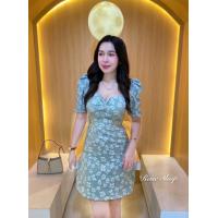 ราคา เดรสแหวกหลังผูกโบว์ เดรสแขนสั้น แขนพองอกโบว์ (20980487666)