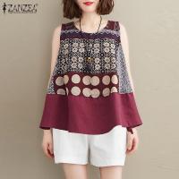 ราคา Stock Womens Round Neck Sleeveless A Line Tops Cotton Linen Printed Camisoles 7 Popular (20905453035)