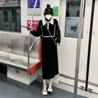 ราคา ผ้าไหมเทียมทรงหนึ่งทรงสลิมมิ่งสีดำสำหรับผู้หญิงชุดแขนยาวฤดูใบไม้ร่วง (21666837894)