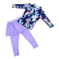 ราคา ชุดว่ายน้ำเด็กผู้หญิงชุดว่ายน้ำลายดอกไม้แขนยาวแยก pantskirt ชุดว่ายน้ำมุสลิม (20412720608)