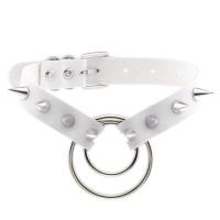 ราคา Ready Stock Goth white PU Leather Heart Round punk Choker chains Necklace For Women Spike Rivet leash Neck Collar cosplay gothic Jewelry (18473581392)