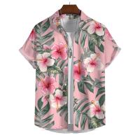 ราคา เสื้อฮาวายเสื้อเชิ้ตผู้ชายสำหรับผู้ชายเสื้อสตรีใส่ไปทะเลเสื้อผ้าผู้ชายลายดอกไม้สีชมพูฤดูร้อน (21499164264)