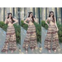 ราคา Set2ชิ้น เสื้อเกาะอกผูกโบว์สายคล้องคอ กางเกงขายาวบานลายช้างสุดฮิต ชุดใส่ไปทะเลคาเฟ่แซ่บแซ่บ (21675877584)