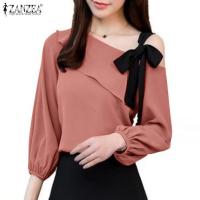 ราคา ZANZEA เสื้อสตรีสไตล์เกาหลีเสื้อสตรีสีตัดกันเสื้อสวมหัวแขนยาวชุดกระโปรงราตรีเปิดไหล่ข้างเดียว 10 (21230164022)