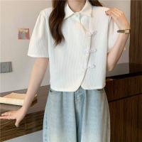 ราคา เสื้อโปโลแขนสั้นมีกระดุมสำหรับผู้หญิงเสื้อเอวลอยฤดูร้อน (17939410578)