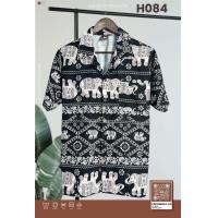 ราคา พร้อมส่งจากไทย เสื้อฮาวายวินเทจ ลายช้างสีชมพูพื้นดำ แขนสั้น H084 (21595584718)