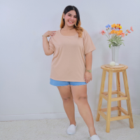 ราคา เสื้อยืดคอกลม ทรงคอยู คอกว้างโชว์คอสวย เสื้อยืดสาวอวบไซส์ใหญ่ งานโอเวอร์ไซส์ อก 60 นิ้ว เสื้อยืดหญิงผ้าร่อง เสื้อผ้าสาวอวบ เสื้อยืดสาวอวบ A035 (21256124690)