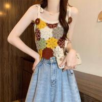 ราคา CX00253 เสื้อสายเดี่ยวถักไหมพรม ลายดอกปักมุกน่ารักใส่สบาย (21693863352)