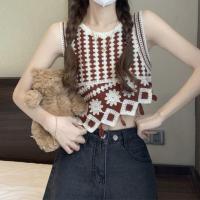 ราคา DD SHOPพร้อมส่ง C642 เสื้อกล้ามถักไหมพรม คอกลมแขนกุด ดีเทลปลายเฉียง C (19522874577)