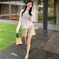 ราคา เสื้อยืดแขนยาวผู้หญิง MBeauty เสื้อพิมพ์ลายคอกลมตัวอักษรเสื้อกันแดดผ้าฝ้าย (21628172003)